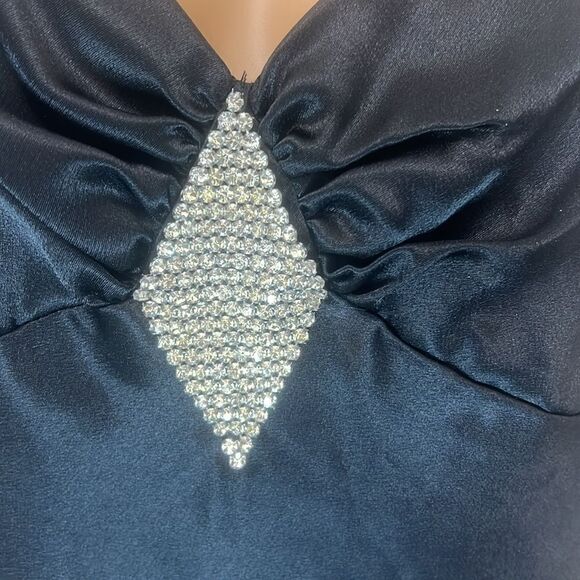 Betsy & Adam Black Dress Rhinestone Sleeveless Backless Side Zip - Picture 5 of 11